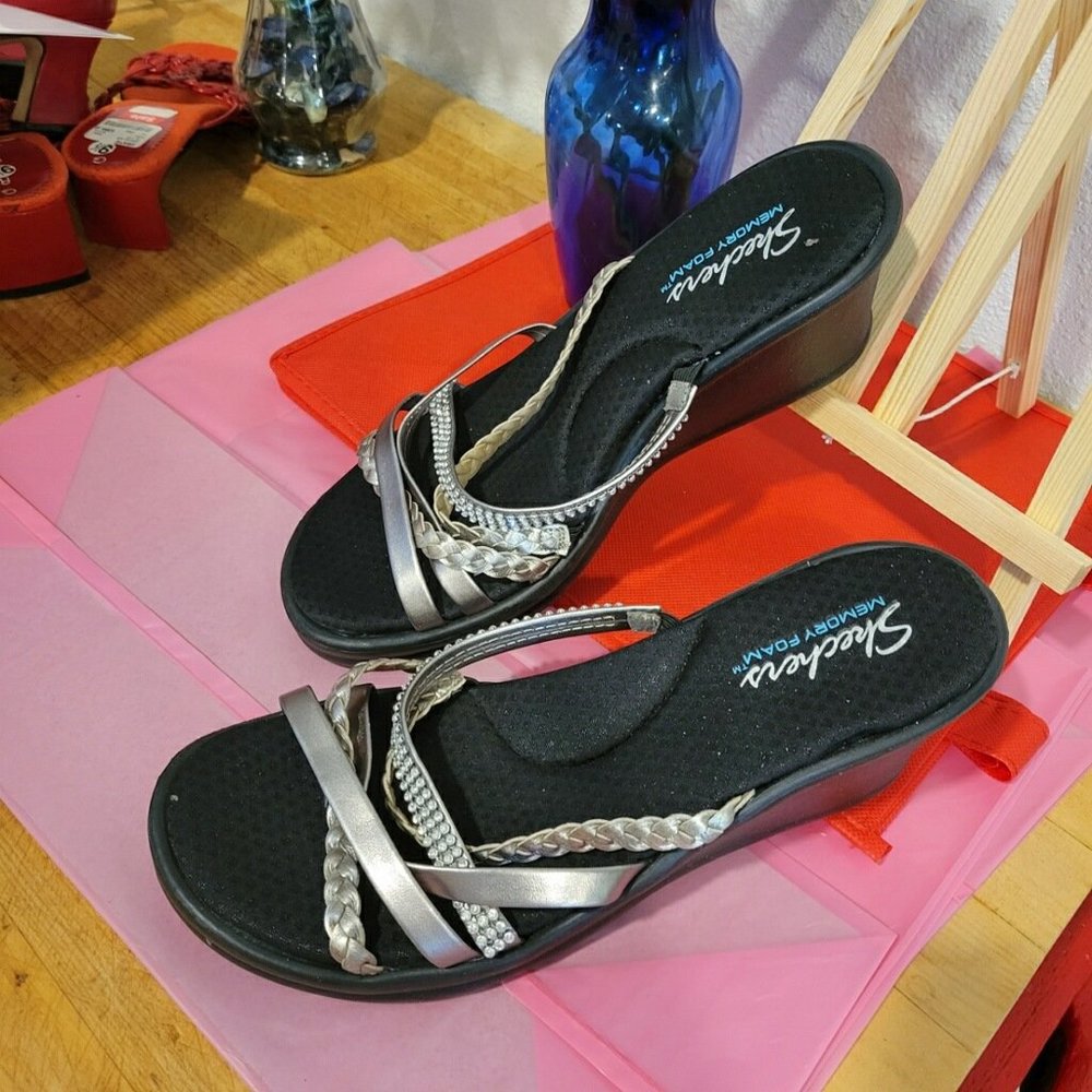 Skechers bronze and silver wedge sandals size 10